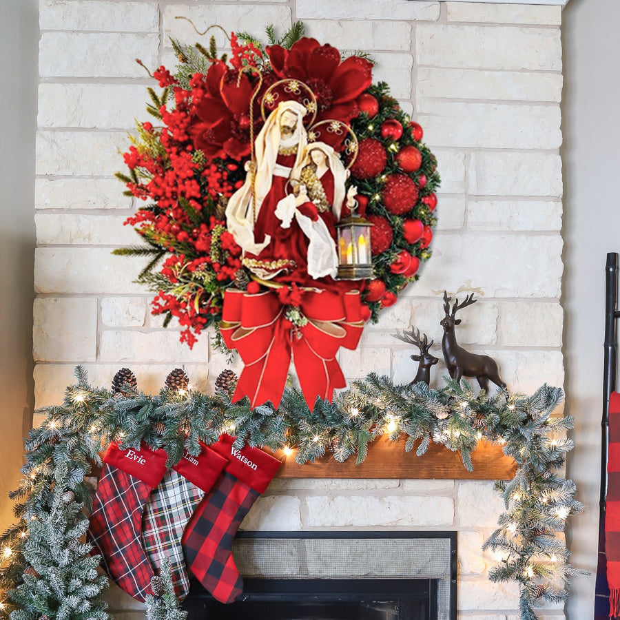 Sacred Christmas Wreath with Lights